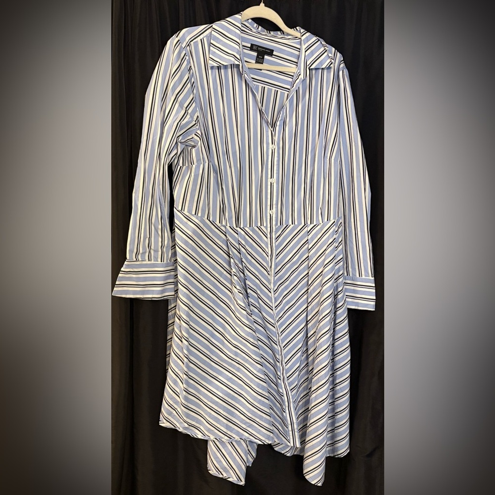 INC International Concepts Blue Striped Shirt Dress